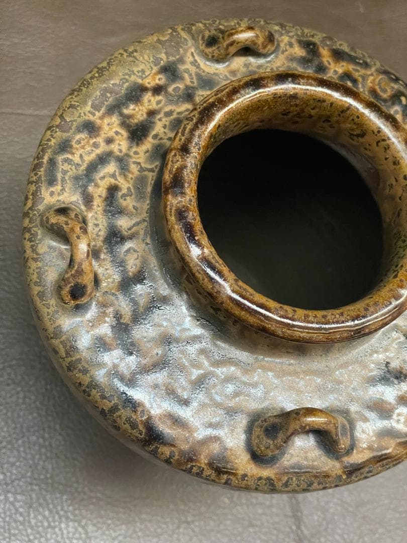 丹波焼 大上昇 立杭 時代物 花瓶 四耳壺 華道具 花器 飾り壺 在銘 古玩