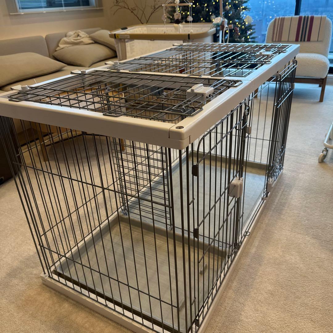 犬用ホワイトケージ 124cm x 62.5cm x 70cm 屋根面付き