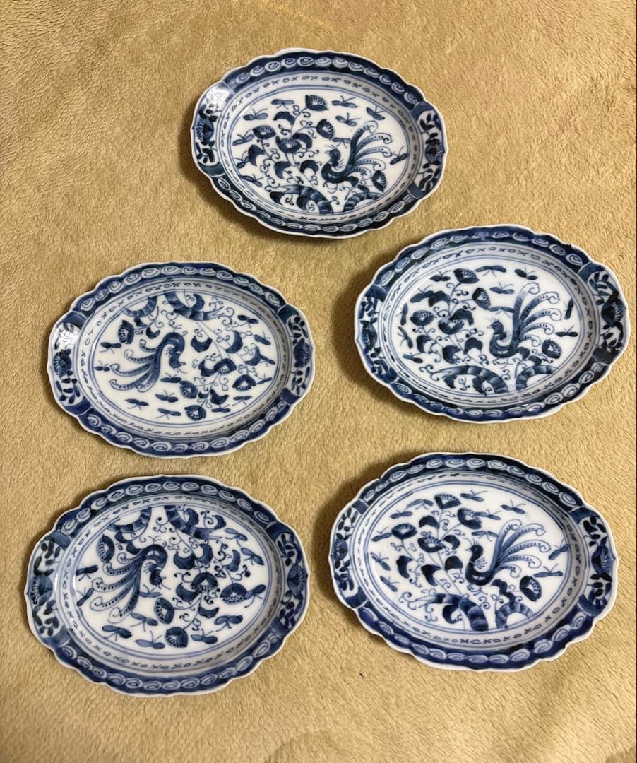 早いもね勝ち！！古伊万里楕円皿　花びら縁・北欧風デザイン・銘々皿　5枚セット
