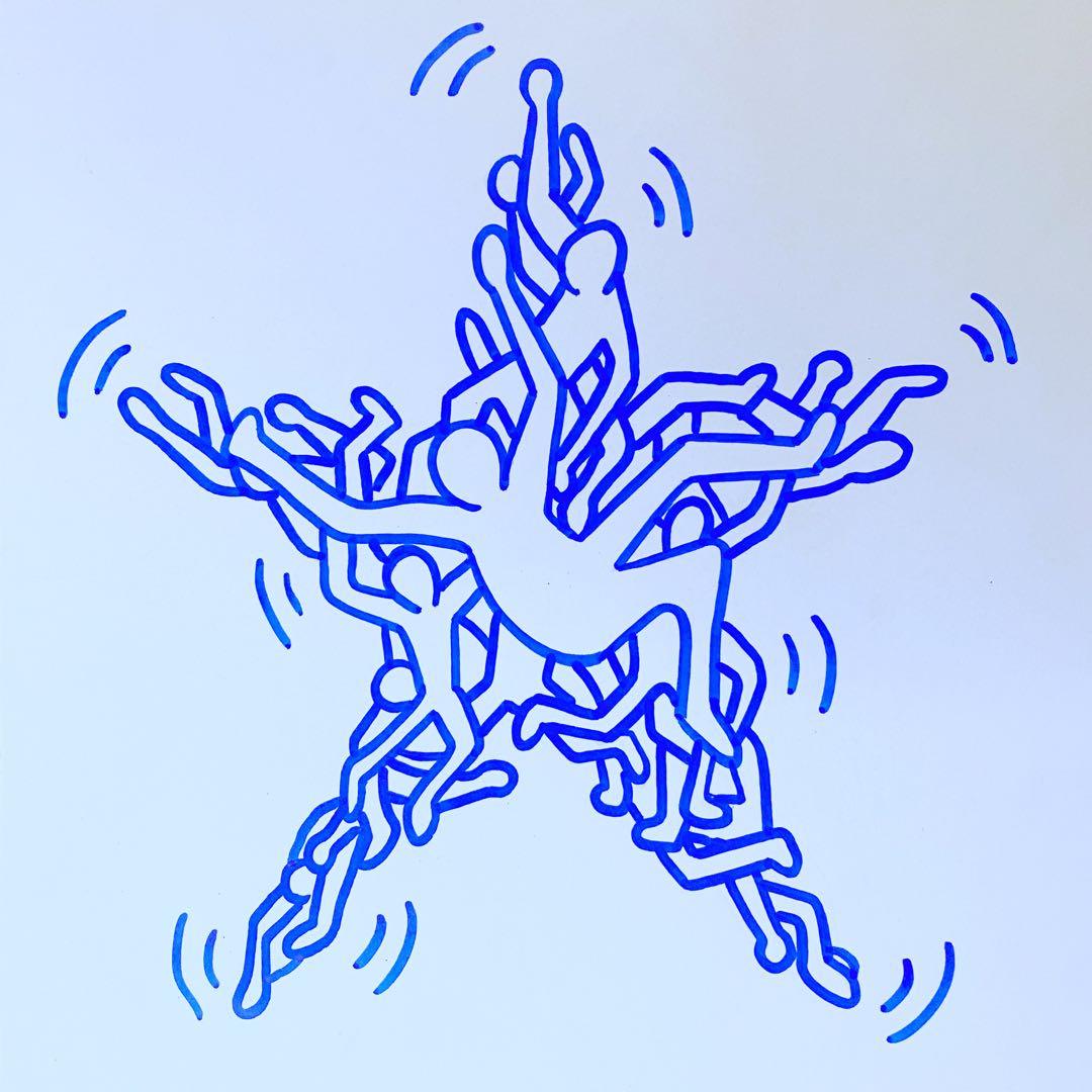 希少! 模写 キース・ヘリング ミクストメディア 原画 証明書 額装済 サイン入