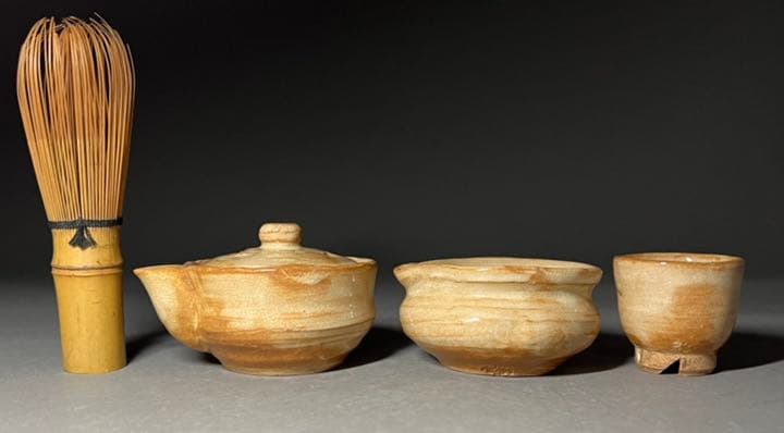 【永】急須  萩焼 唐瀧庵窯 十二代 土谷一水造 宝瓶 共箱 茶巾筒付