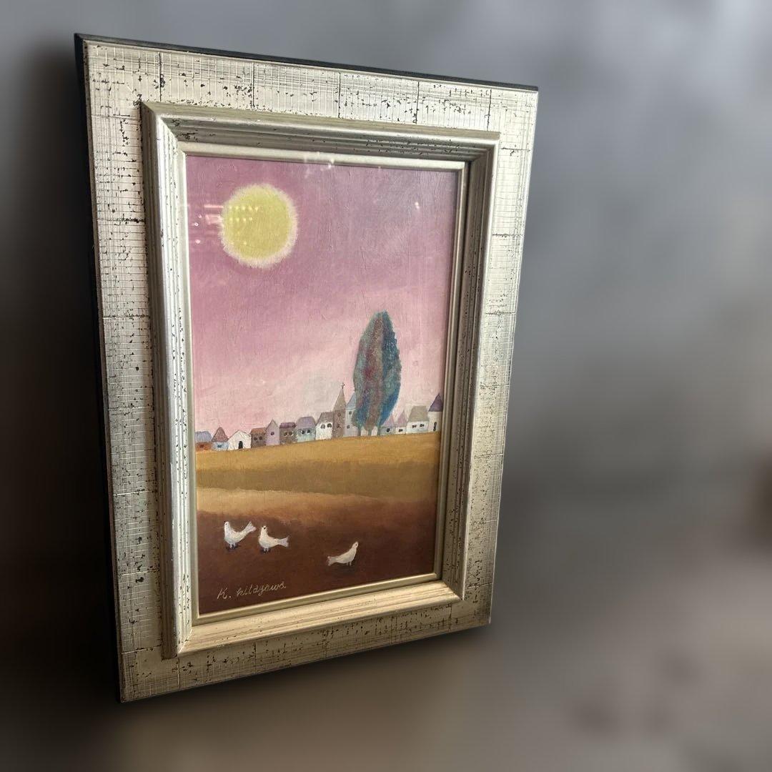 とても可愛らしく雰囲気のある抽象風景画 シルバーフレーム