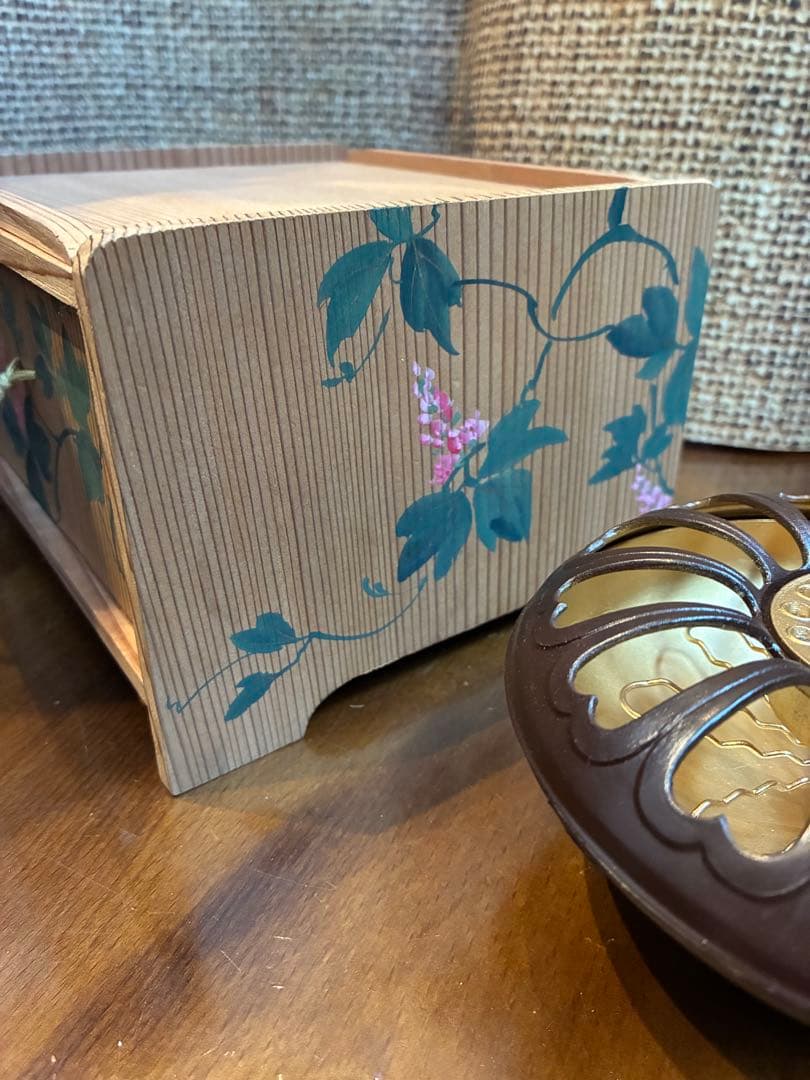 香炉　金属製(磁石つかない) 手彩色ケース付　線香立て　仏具　茶道具