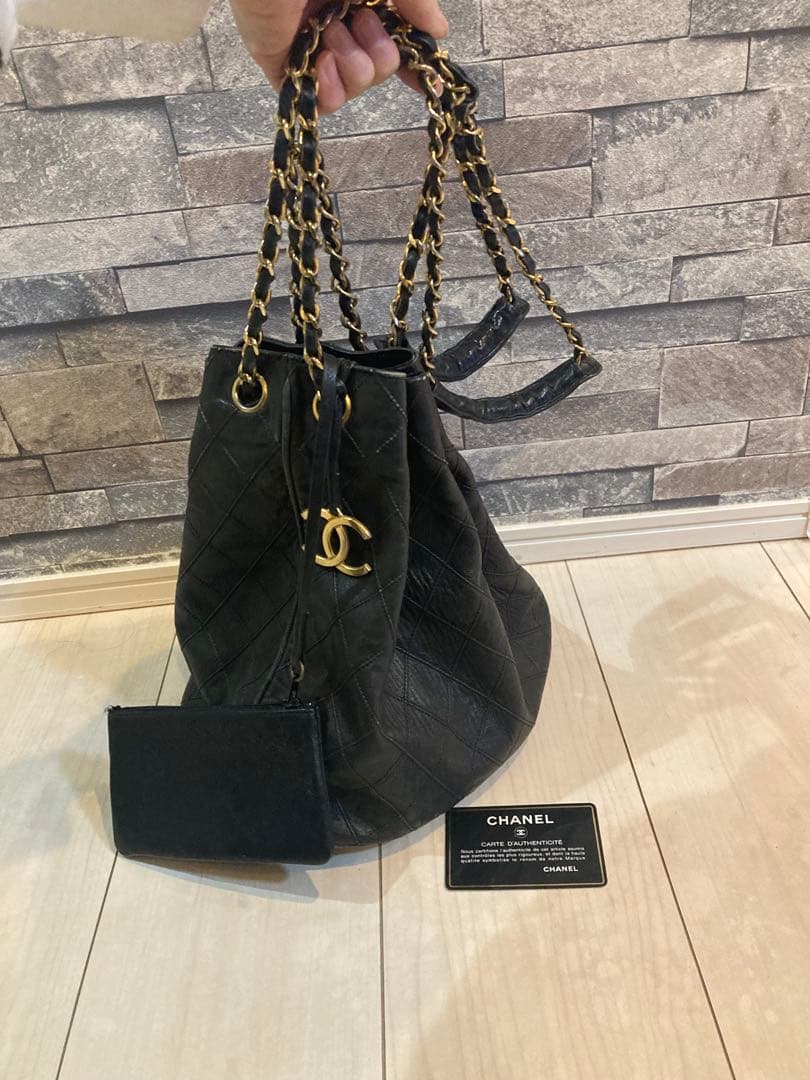CHANEL ビコローレ　巾着　チェーンレザーショルダーバッグ