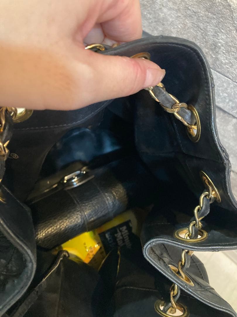 CHANEL ビコローレ　巾着　チェーンレザーショルダーバッグ