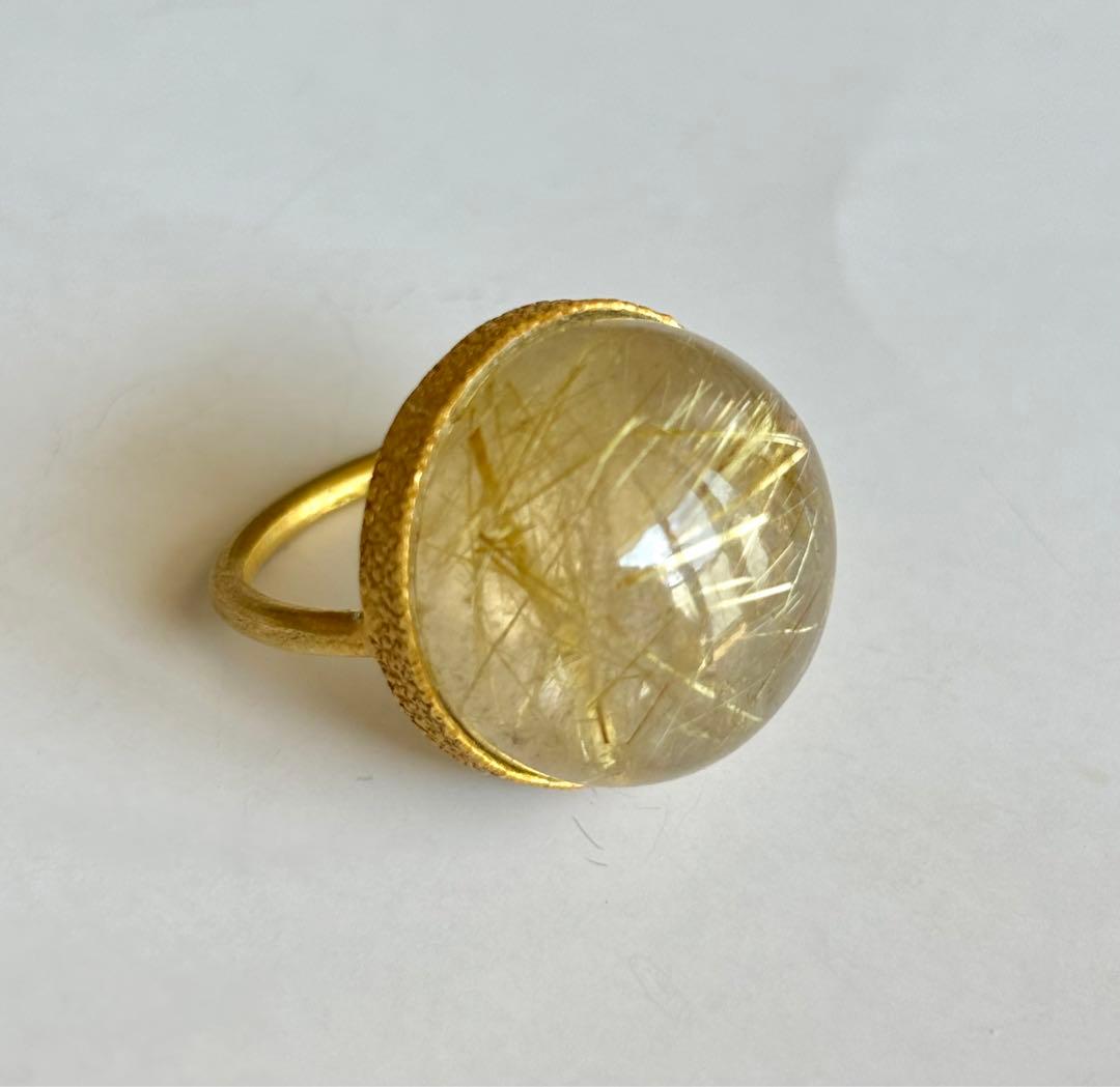 大粒ゴールドルチルクォーツリングK10 インドジュエリー マリハ マリーエレーヌ