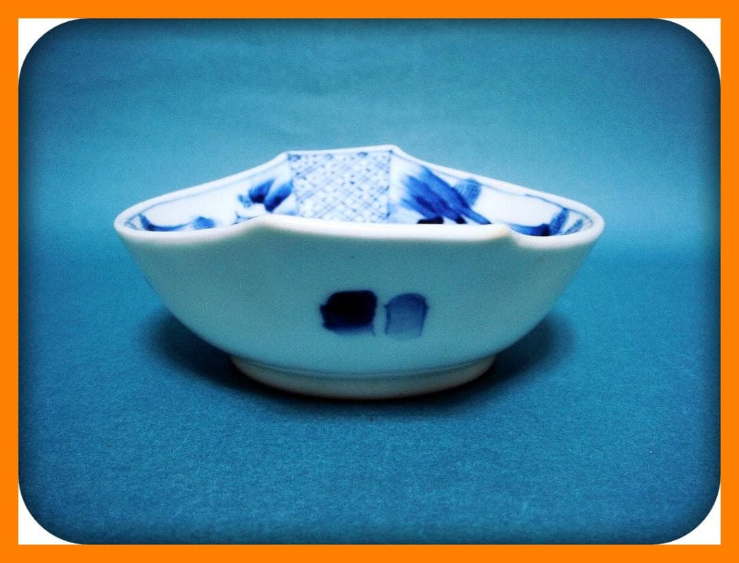 789『染付 花 山水 舟形皿』　/骨董品 古美術 古玩 アンティーク