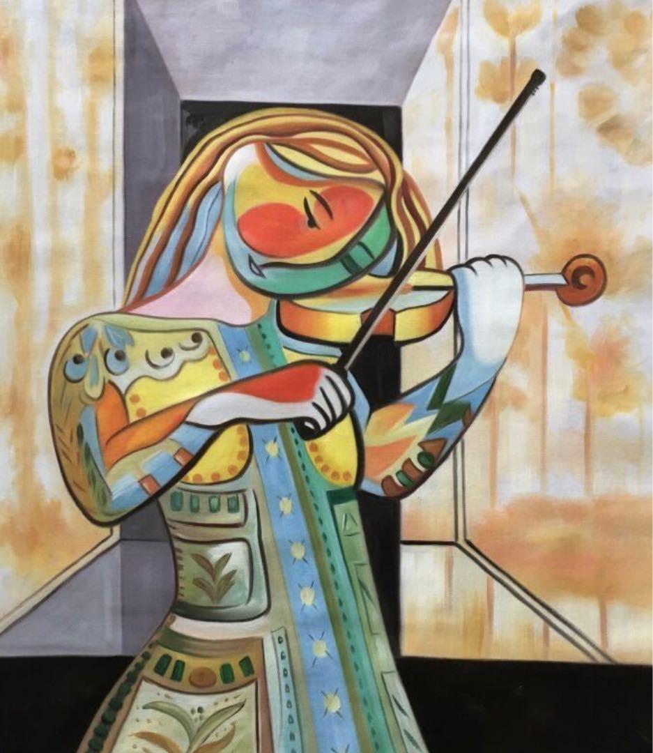 肉筆☆油絵☆F20号『woman playing violin』ピカソ/模写