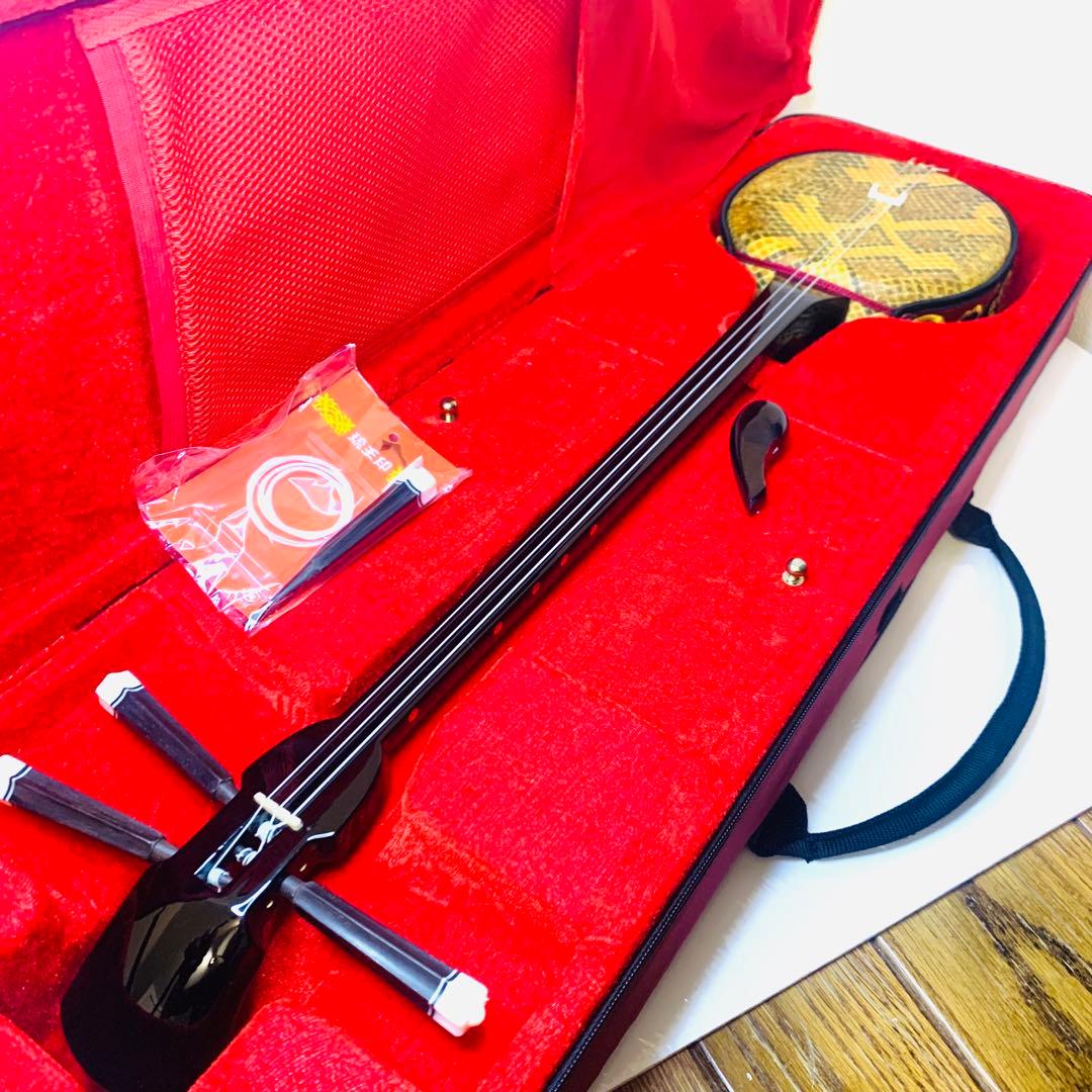 【美品】三線 沖縄 人工皮 蛇革 蛇皮 ハードケース付 初心者向け 和楽器