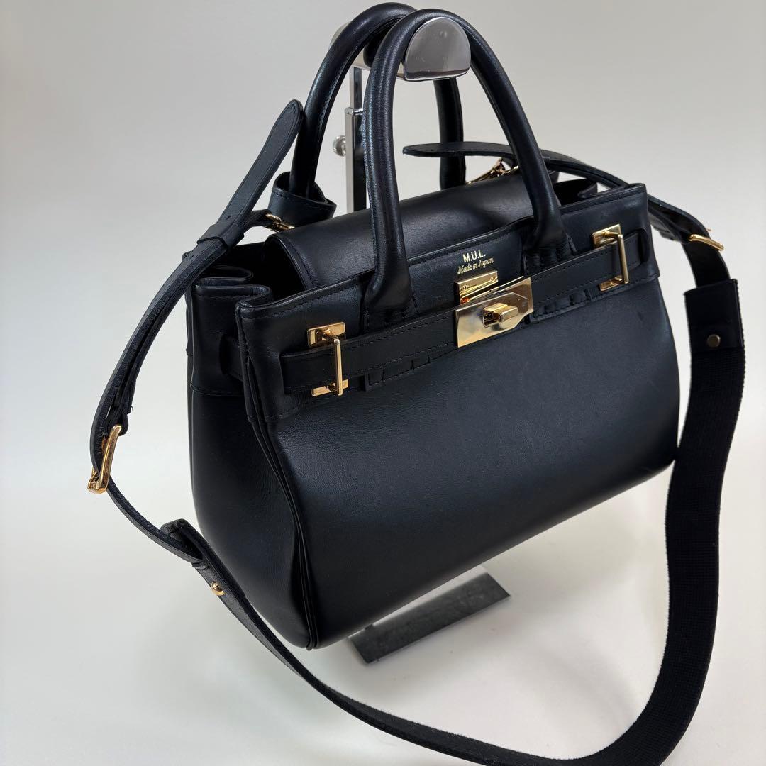 Aki 様M.U.L. レザー ハンドバッグ 2WAY ゴールド金具 日本製 黒