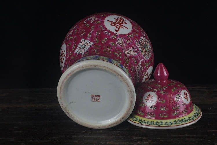 パステル万寿無彊将軍缶 景徳鎮 陶磁器 装飾品 現代工芸品 美術品 置物