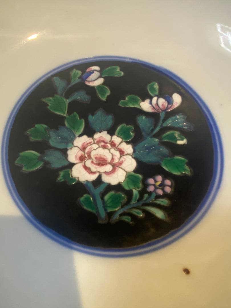 中国美術　色絵　窓絵吉祥紋　大中小　８寸・９寸・1尺　鉢　深鉢　3鉢揃い　木箱