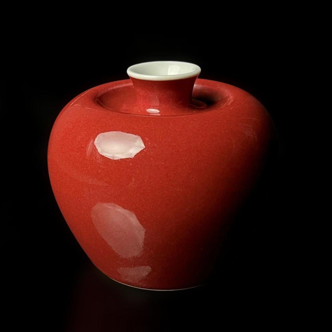 唐物 辰砂蘋果尊 大清康煕年製 款 文房四宝 水洗 中国美術 古玩 SH56