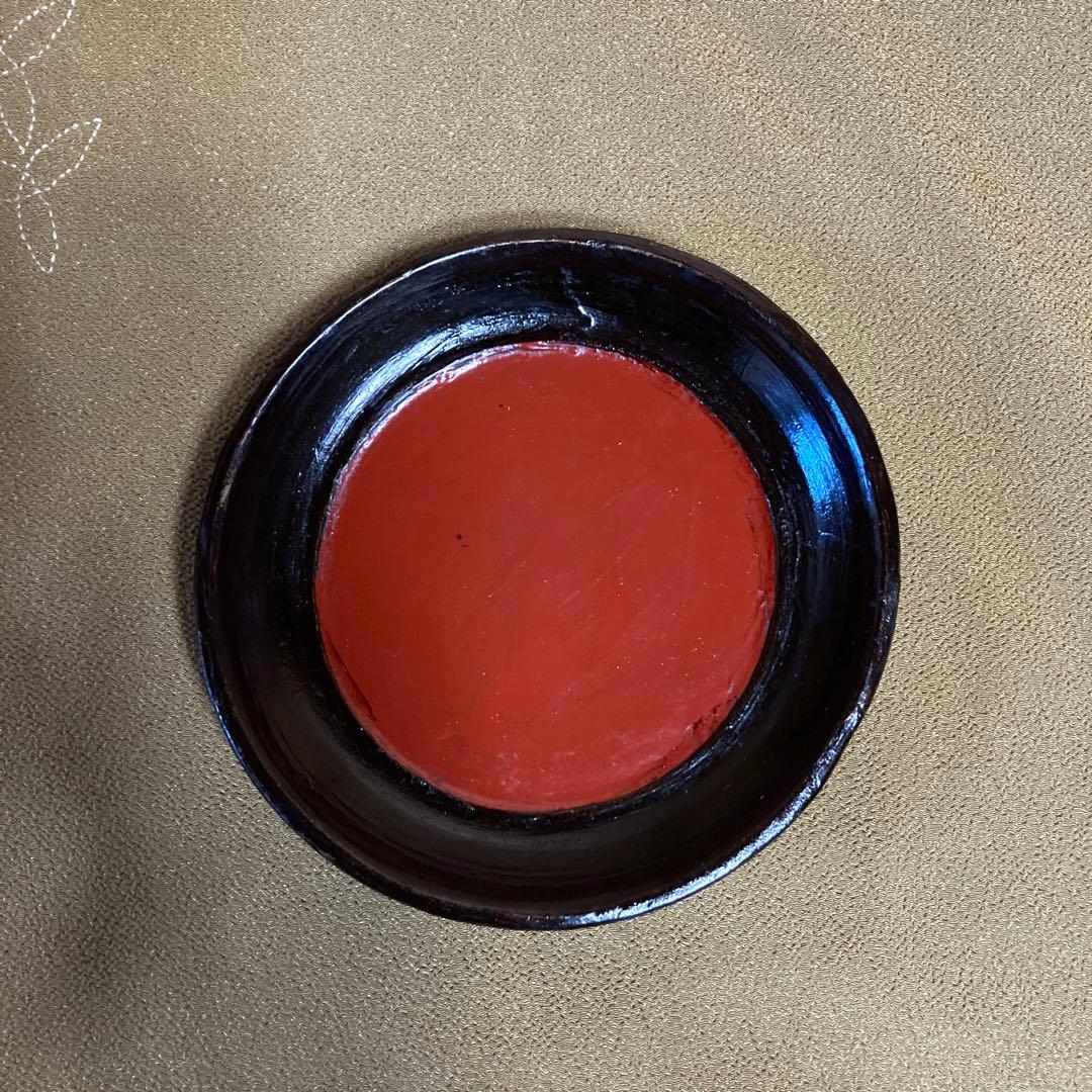 時代 根来塗 盆 5点 民芸（根来 伊万里） 15×2.5cm 木箱入り