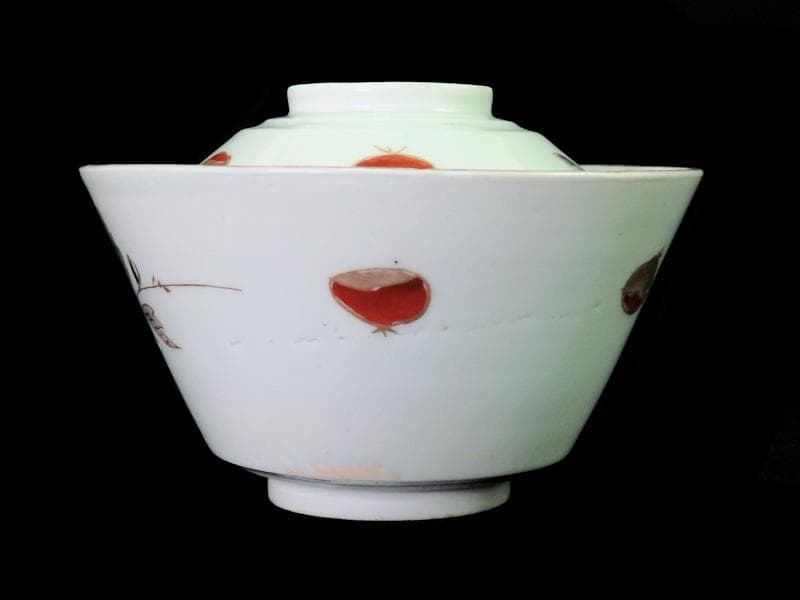 古伊万里　色絵　栗の図　蓋茶碗　江戸期　E616AS-CRp