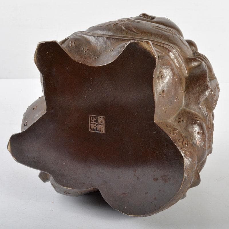 香道具　床飾り　信峰作　青銅　三面大黒香炉　共箱　F　R4699B