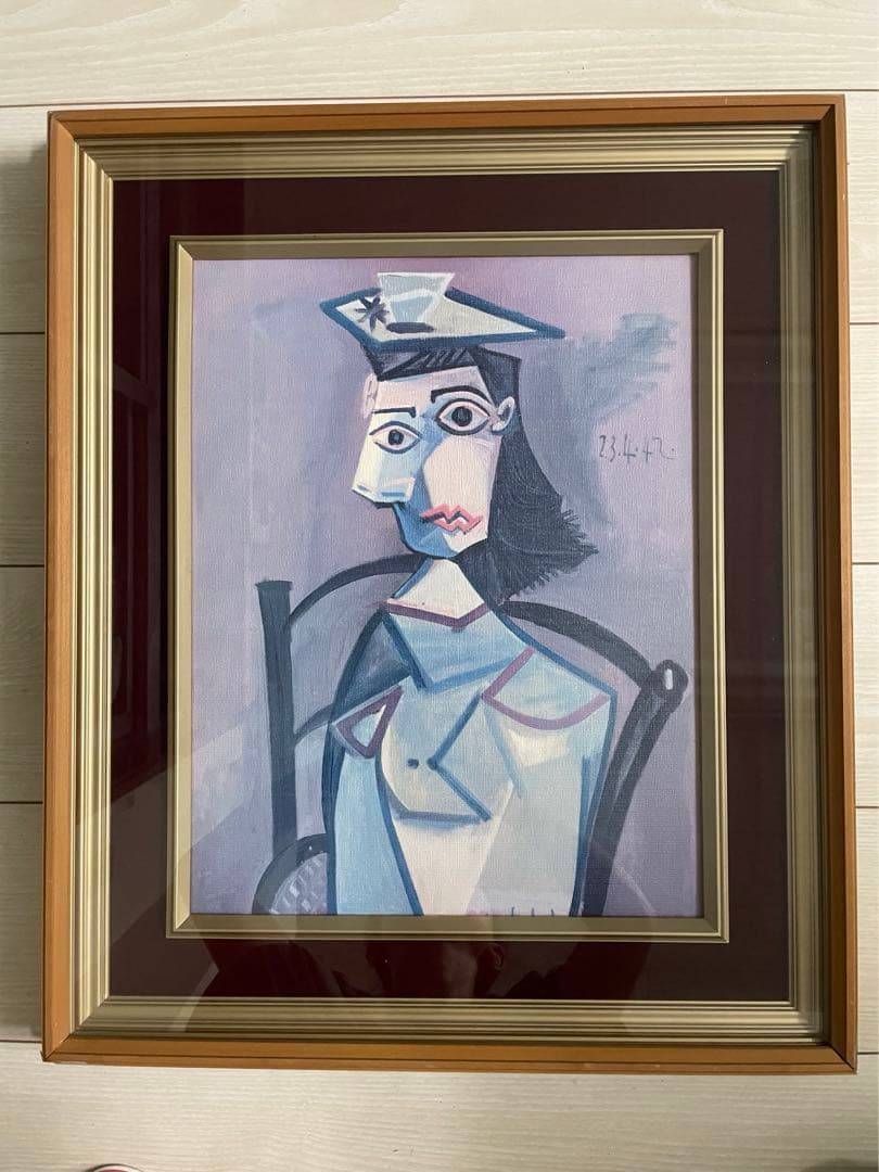 ピカソ⭐️長女マヤ・ピカソの秘蔵のコレクション⭐️胘掛椅子に座る帽子の女⭐️絵画⭐️額