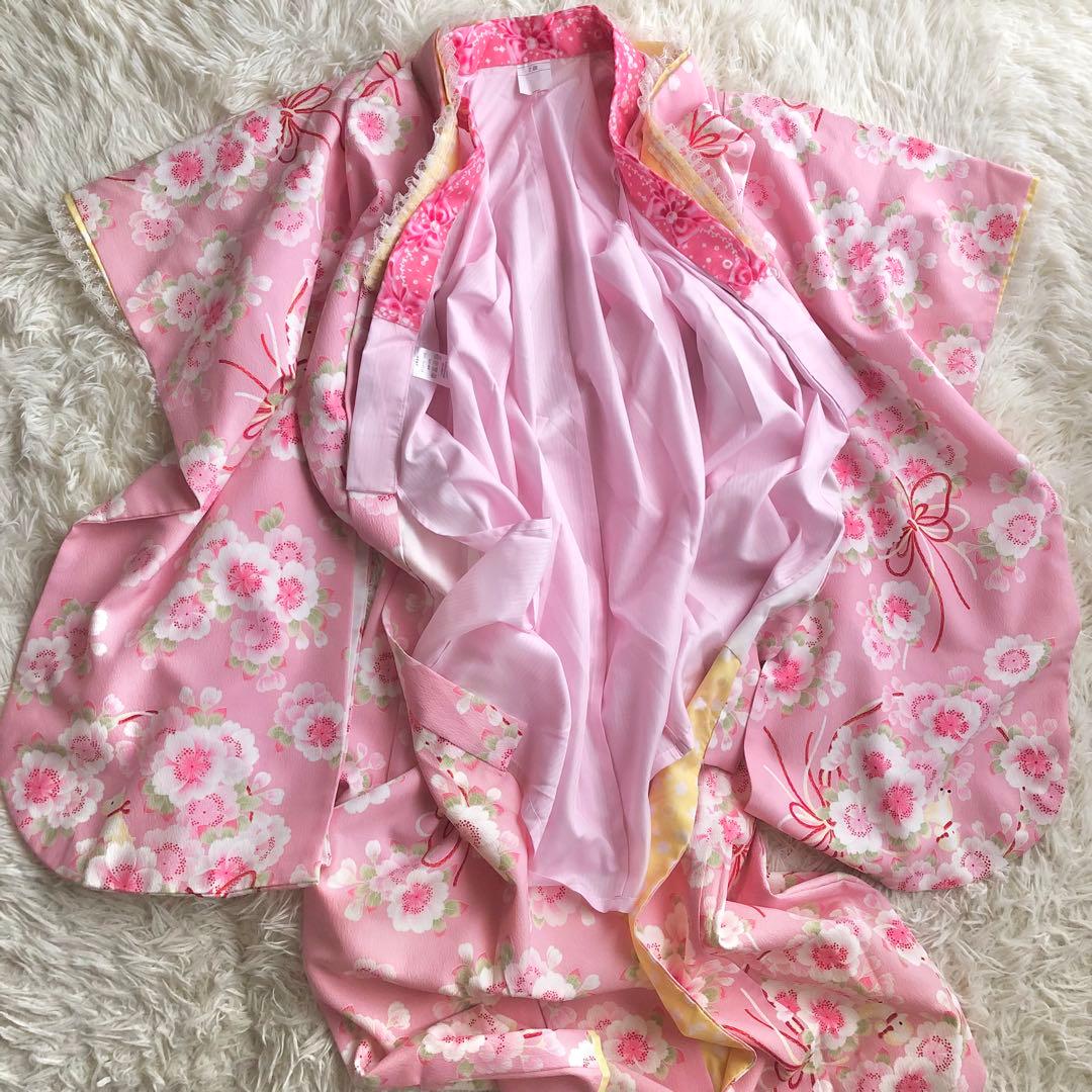 七五三　7歳　ポンポネット日本製生地着物　他13点セット　ピンク好き女の子