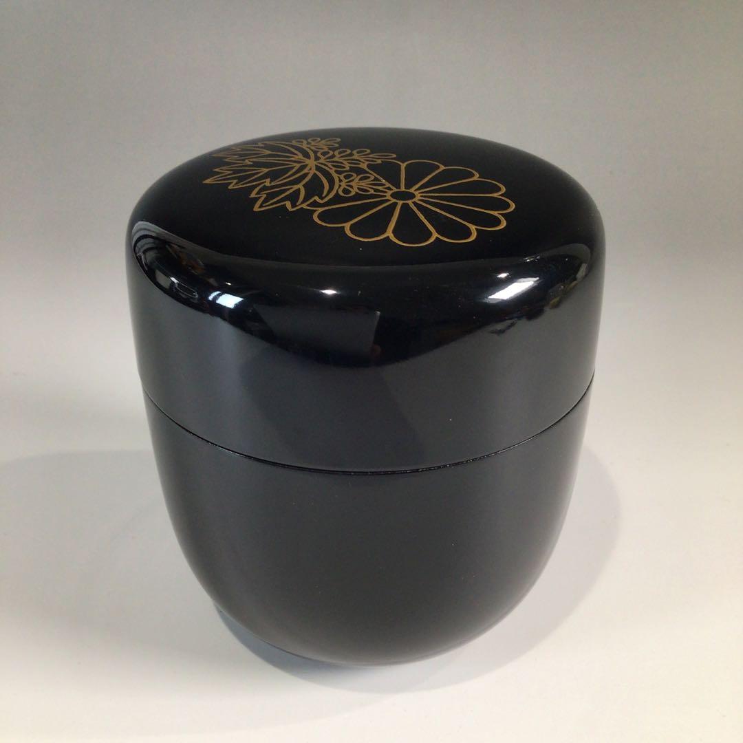 Ｐ７２０　棗　『円後渓石作』『黒漆塗』『菊桐蒔絵』『大棗』　共箱　茶道具