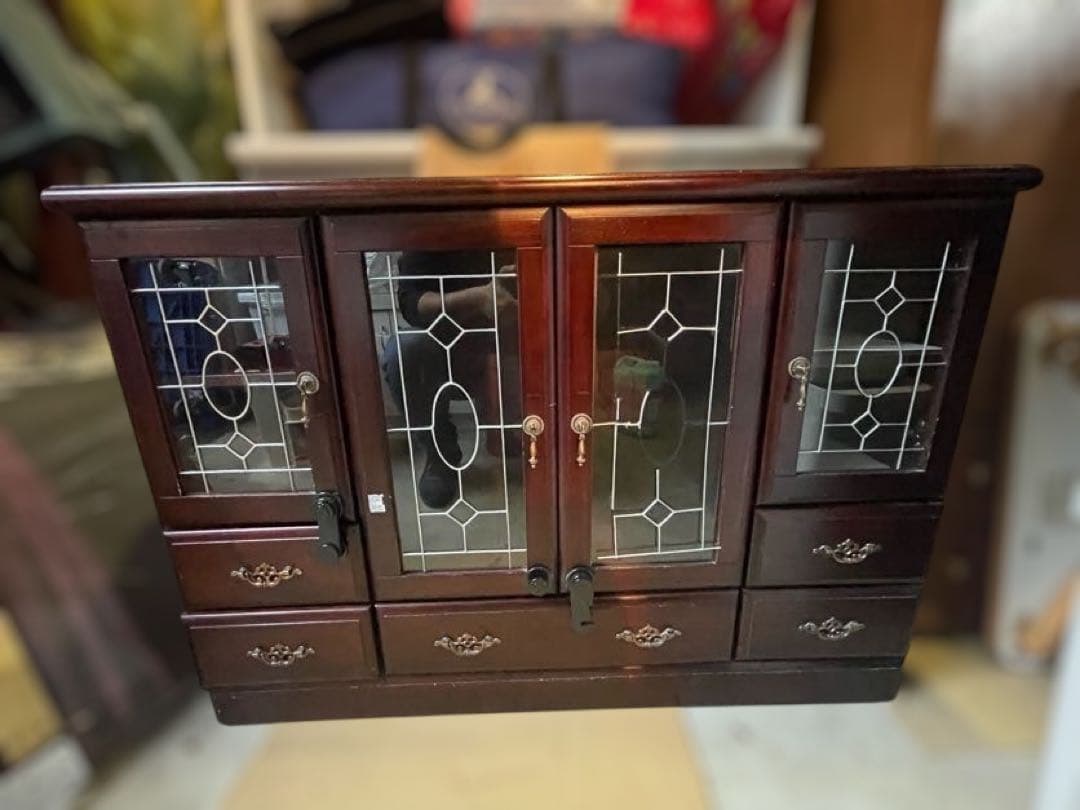 昭和レトロ ステンドグラス風 木製サイドボード 飾り棚 カップボード 古家具