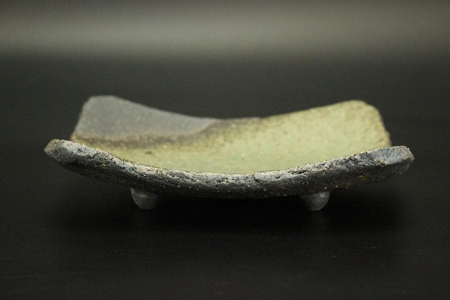 灰釉焼締 角皿 五枚 和食器 荒木義隆 木箱付 美品(メ1381)