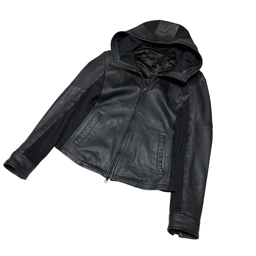 美品 ノーアイディー × カンビオ ラムレザー シングルライダースジャケット 黒