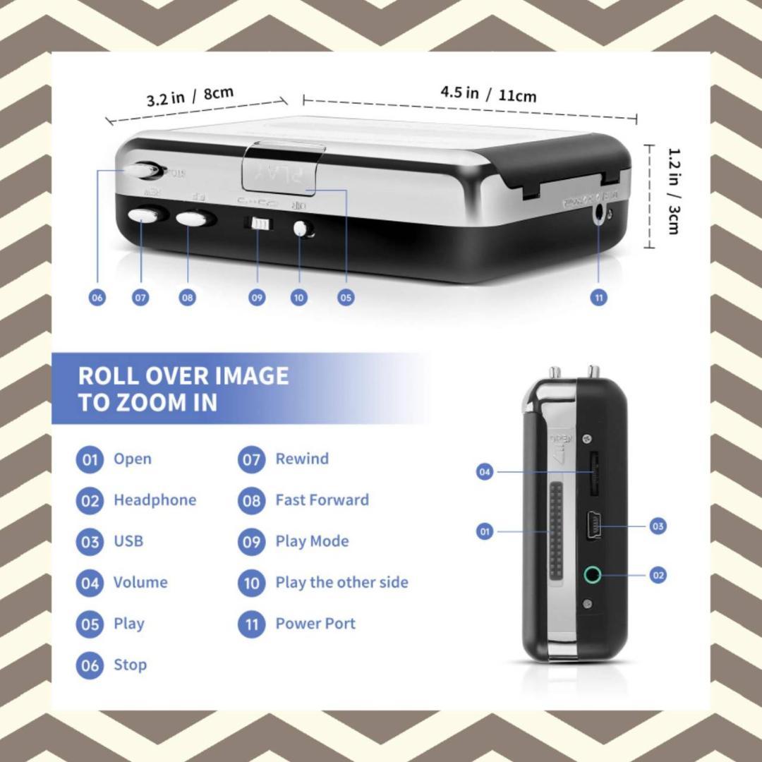 カセットテープからUSBへの変換プレーヤー オートリバース機能付き