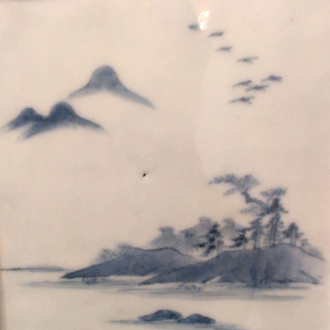 硯屏 染付 山水図 伊万里焼？ 平戸焼？　合わせ箱