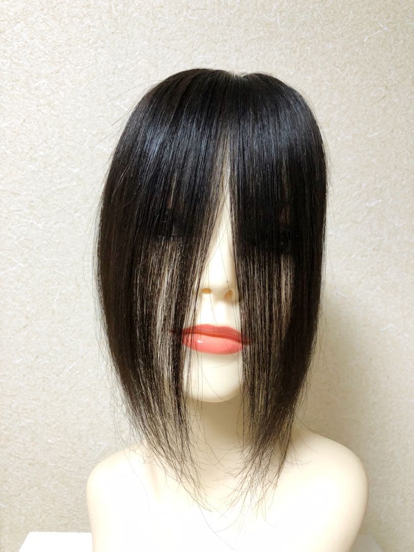 人毛100% ヘアピース【シルクスキン】つむじ用　自然な黒ポイントウィッグ