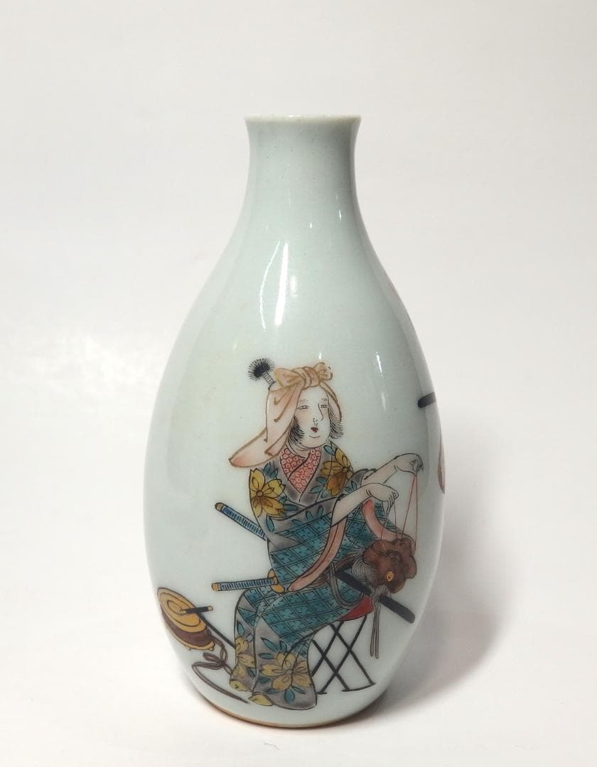 篠尾旭豊作/九谷色絵元禄美人図徳利一対/共箱/師初代秋塘