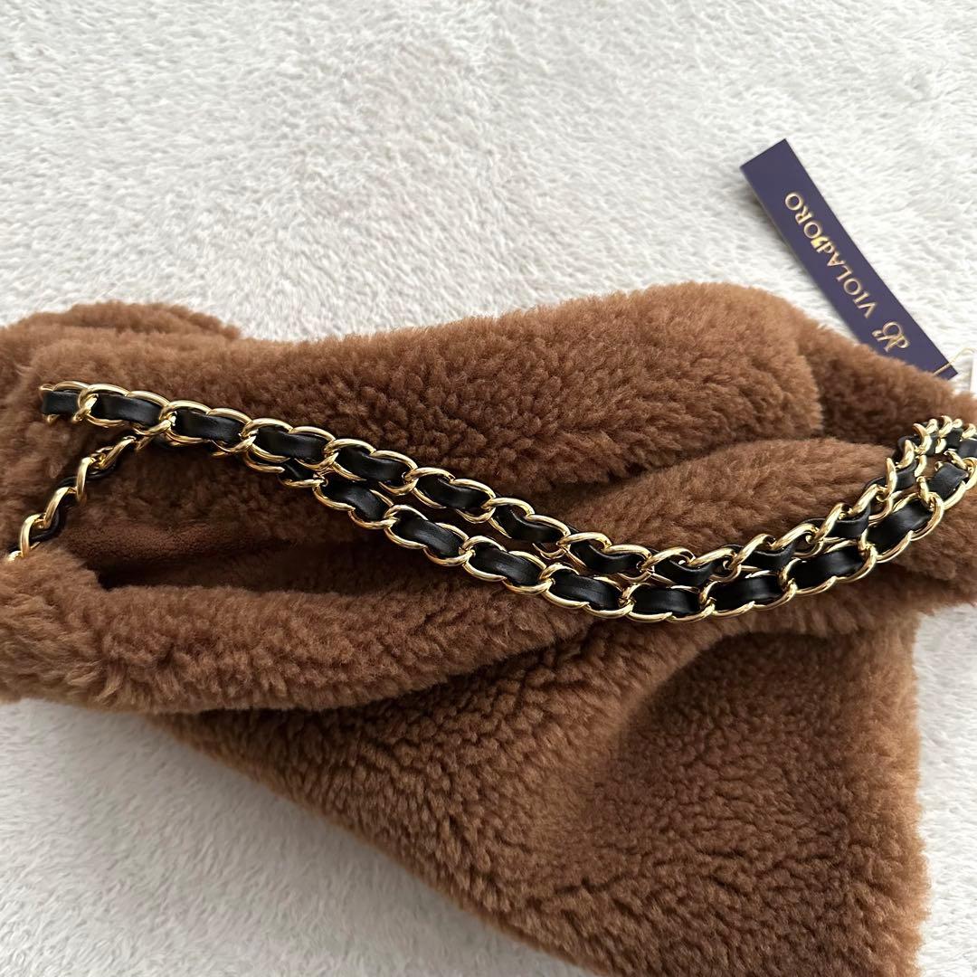 未使用品　ヴィオラドーロ ELMO エコムートン チェーンショルダートートバッグ