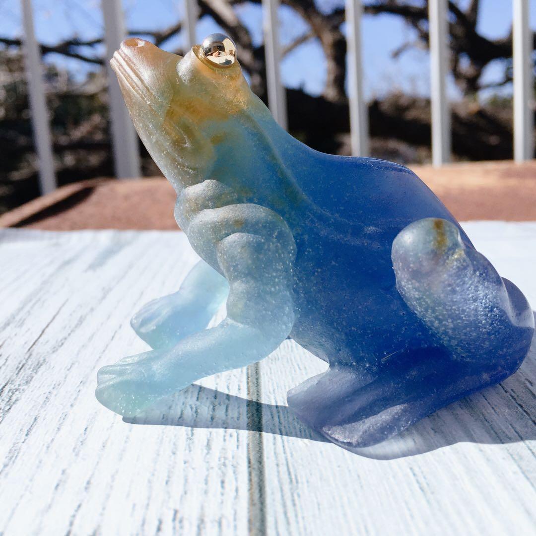カエル　ブルー　ドーム　フランス　クリスタル　水晶　青　蛙　置物　ガラス　ガレ