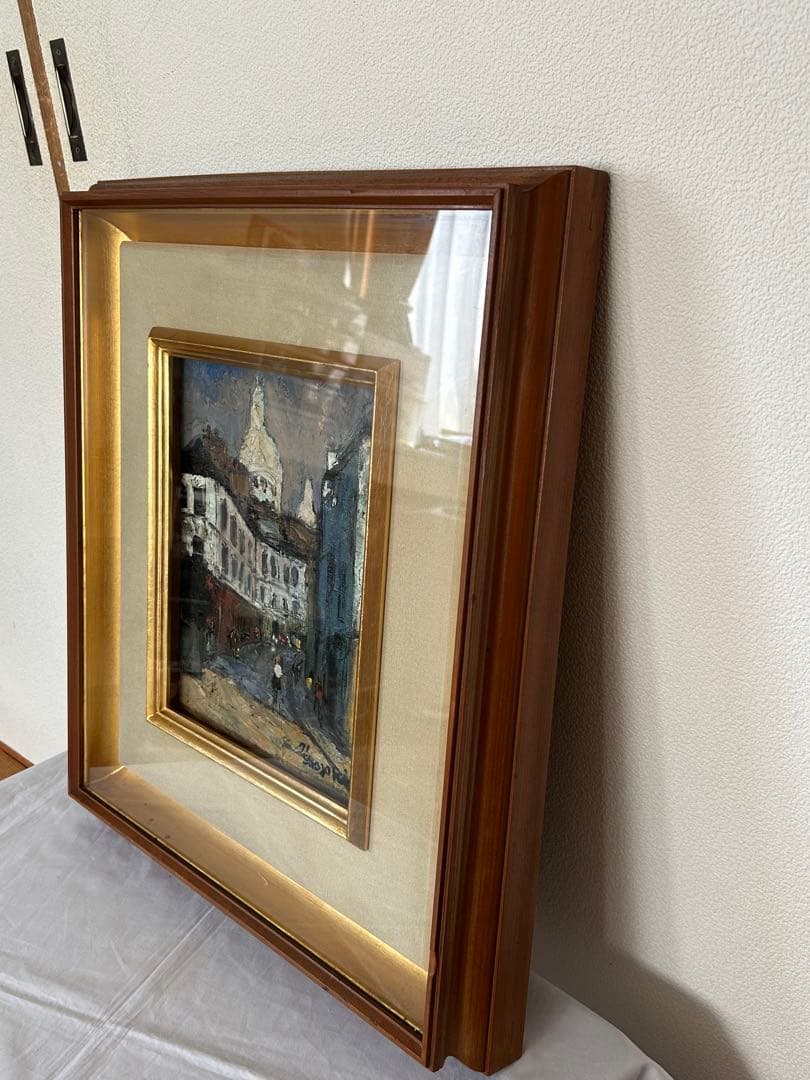 鹿毛正三　1971年パリ　モンマルトル　ノルヴァン通り　油絵　f3号油彩画　額縁