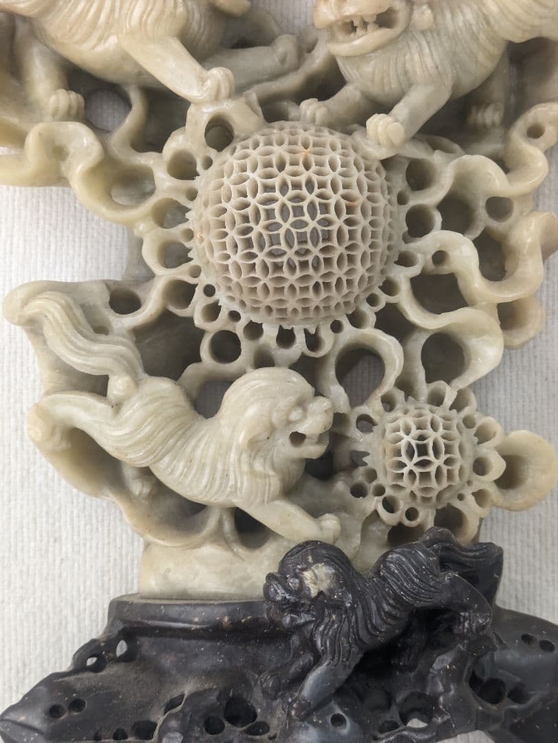 獅子彫刻 　天然石 青田石 骨董彫刻 置物 アンティーク