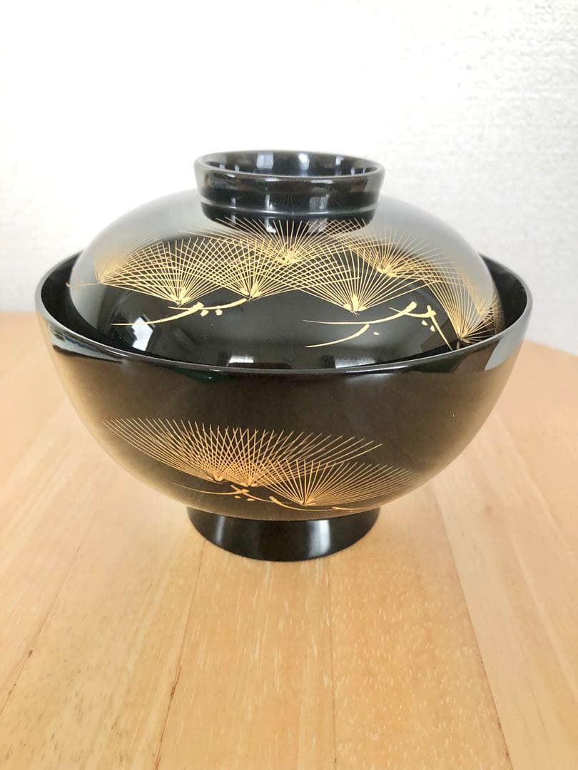 【輪島塗】【希少】木製漆器 吸物椀 蓋付き（見開きまで模様付き）5客セット