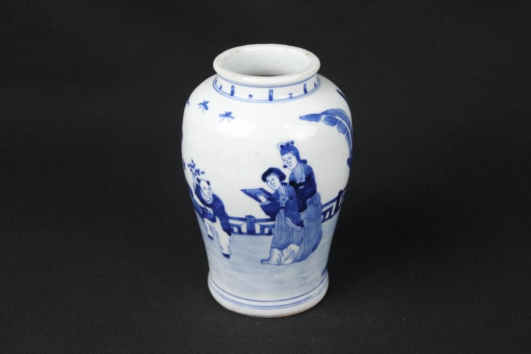 唐物 染付 清時代 青花 壺 茶入 花瓶 人物 中国 古美術 N21-6