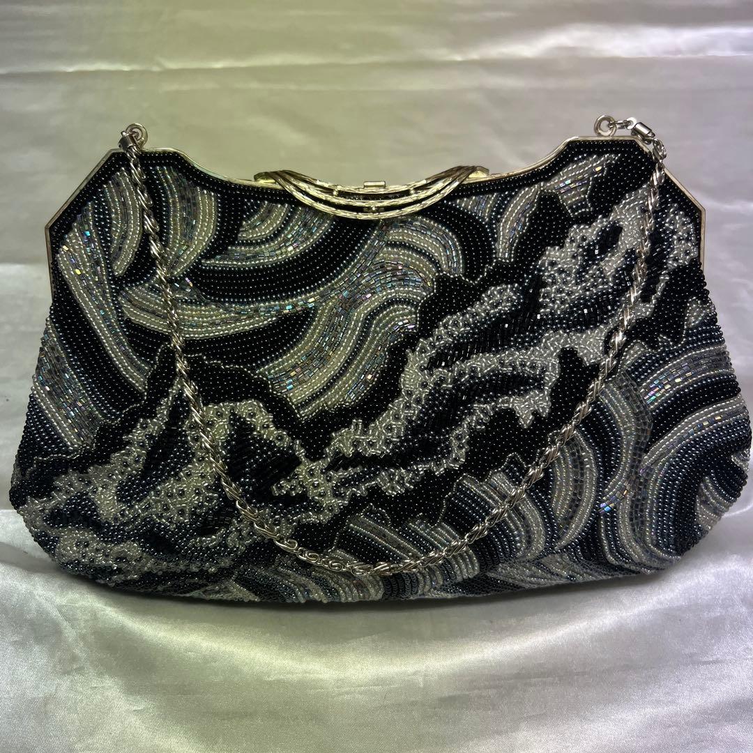 銀座白牡丹　総ビーズクラッチバッグ　和装