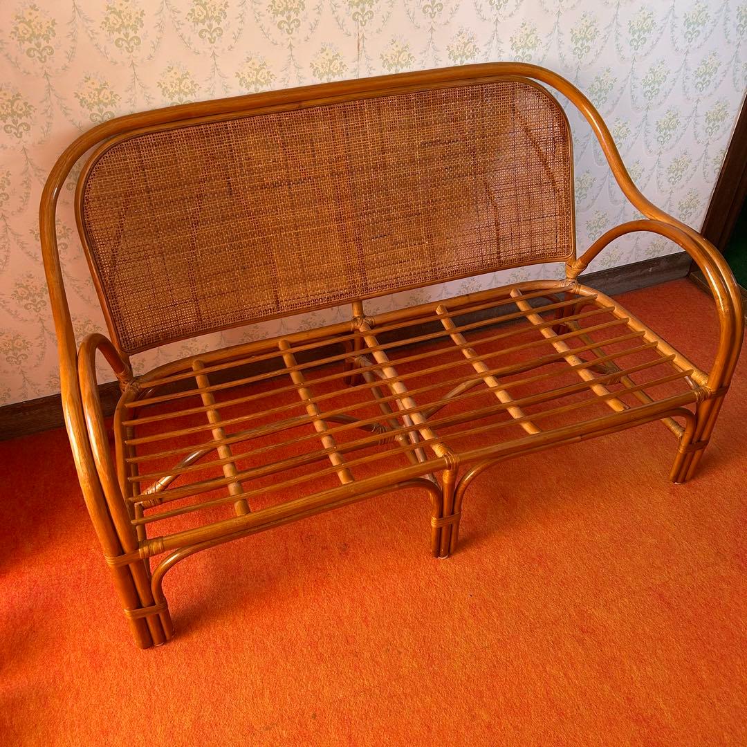 【最終値下げ】美品・送料込み ラタン の ベンチ 籐