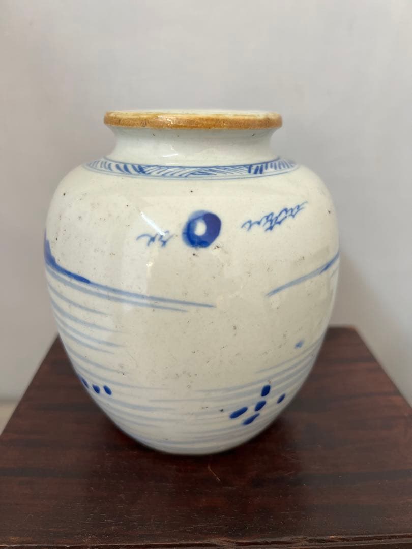 中国古美術　清時代染付け壺/水指　文房具 BL2-88-0