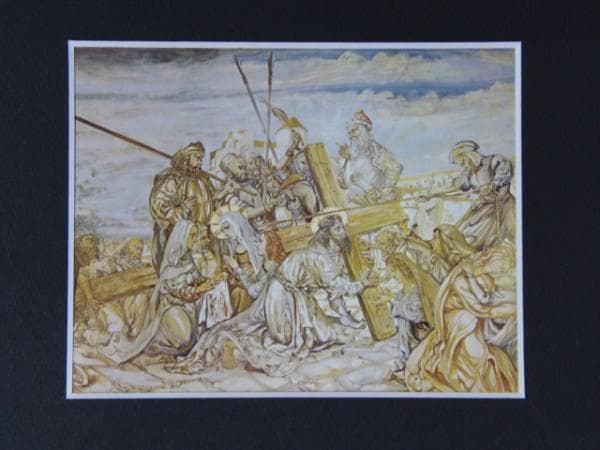 藤田嗣治、【十字架を背負うキリスト 】、希少な限定額装用画集画