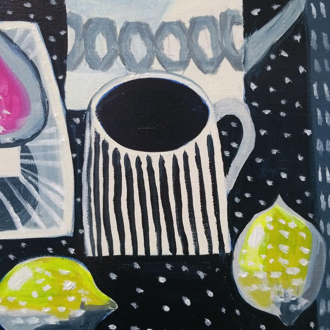 油絵　専用　いちじくとレモンのあるテーブル