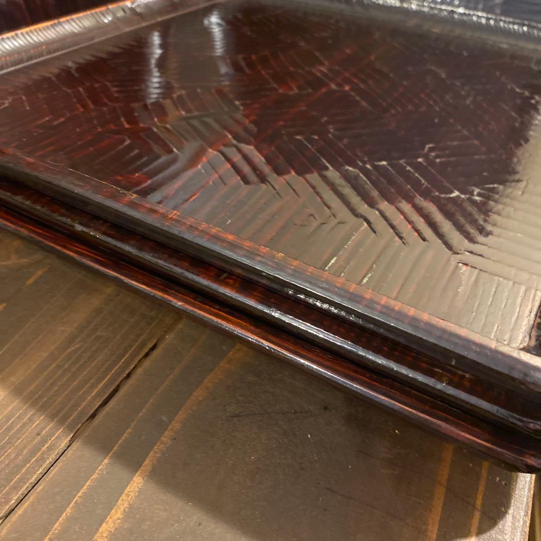 讃岐盆 木製彫刻模様入り正方形 お盆トレー　5つセット