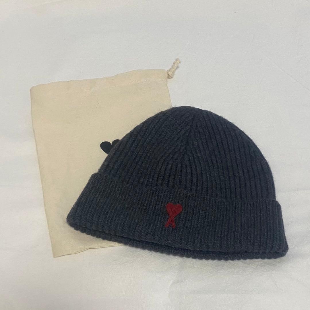 ami アミパリ メリノウールフェルトニット ビーニー ニット帽 ダークグレー