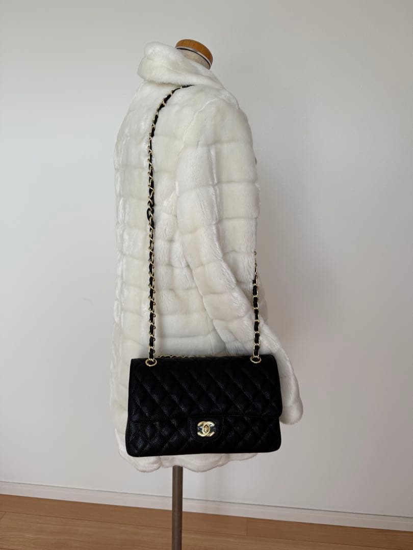 キルティングバッグ　ゴールドチェーン　ショルダーバッグ　キャビアスキン　2way