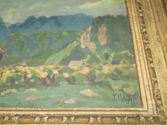 美品 昭和25年作 真作◆理髪師の画家 岩井 弥一郎『風景画』油彩・板（M4号）