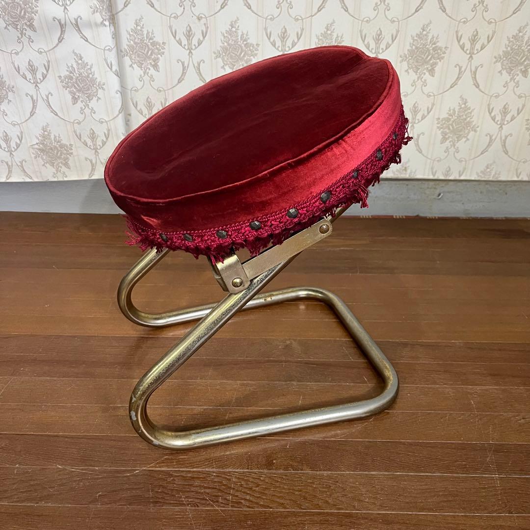 【アンティーク】アイアン脚 ベルベッドスツール ロココ調 ベロア 古道具 丸椅子