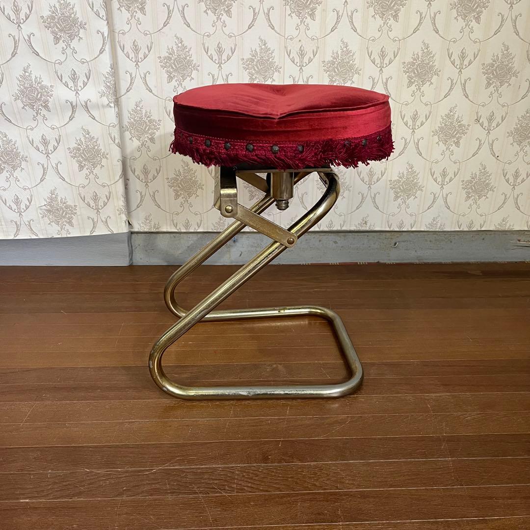【アンティーク】アイアン脚 ベルベッドスツール ロココ調 ベロア 古道具 丸椅子