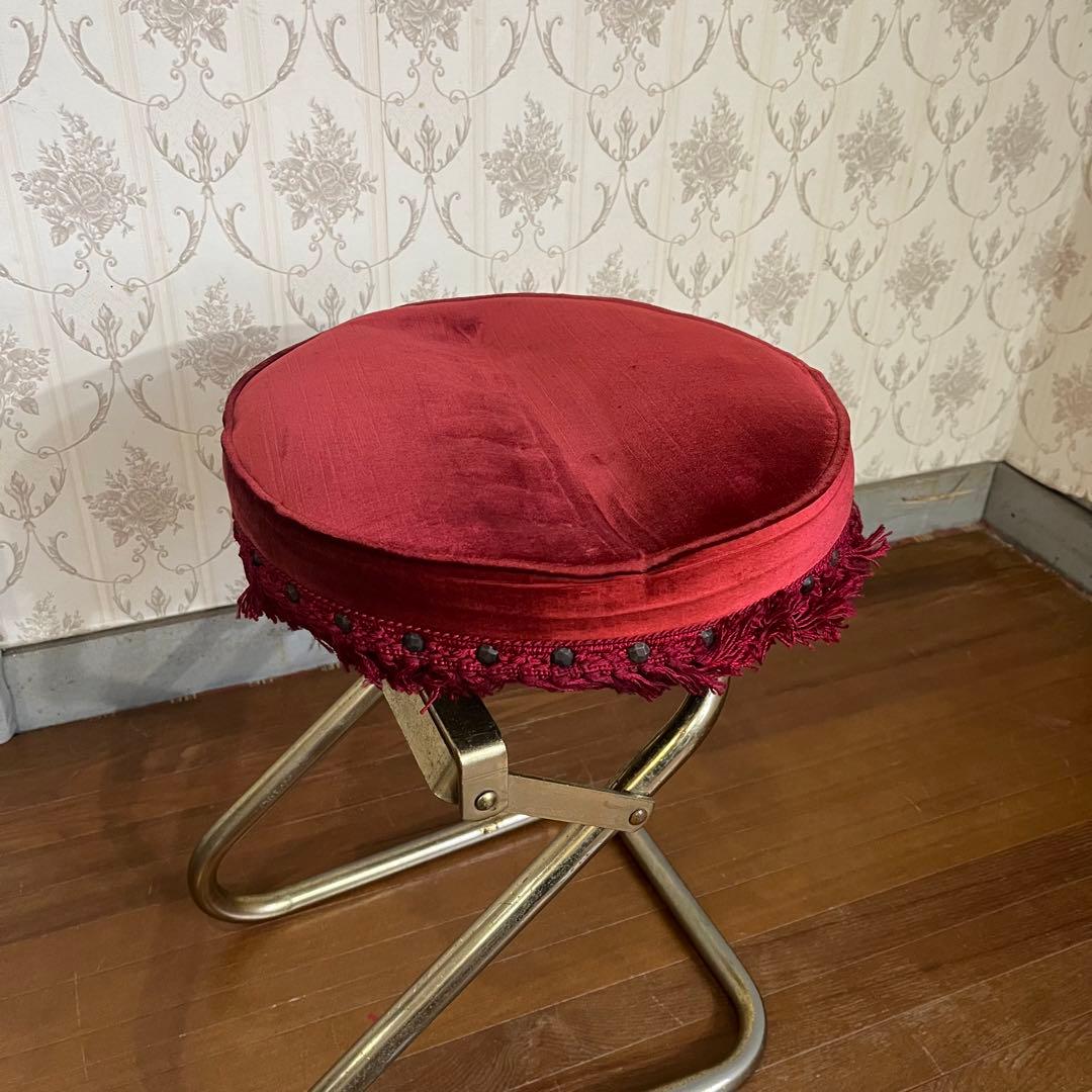 【アンティーク】アイアン脚 ベルベッドスツール ロココ調 ベロア 古道具 丸椅子