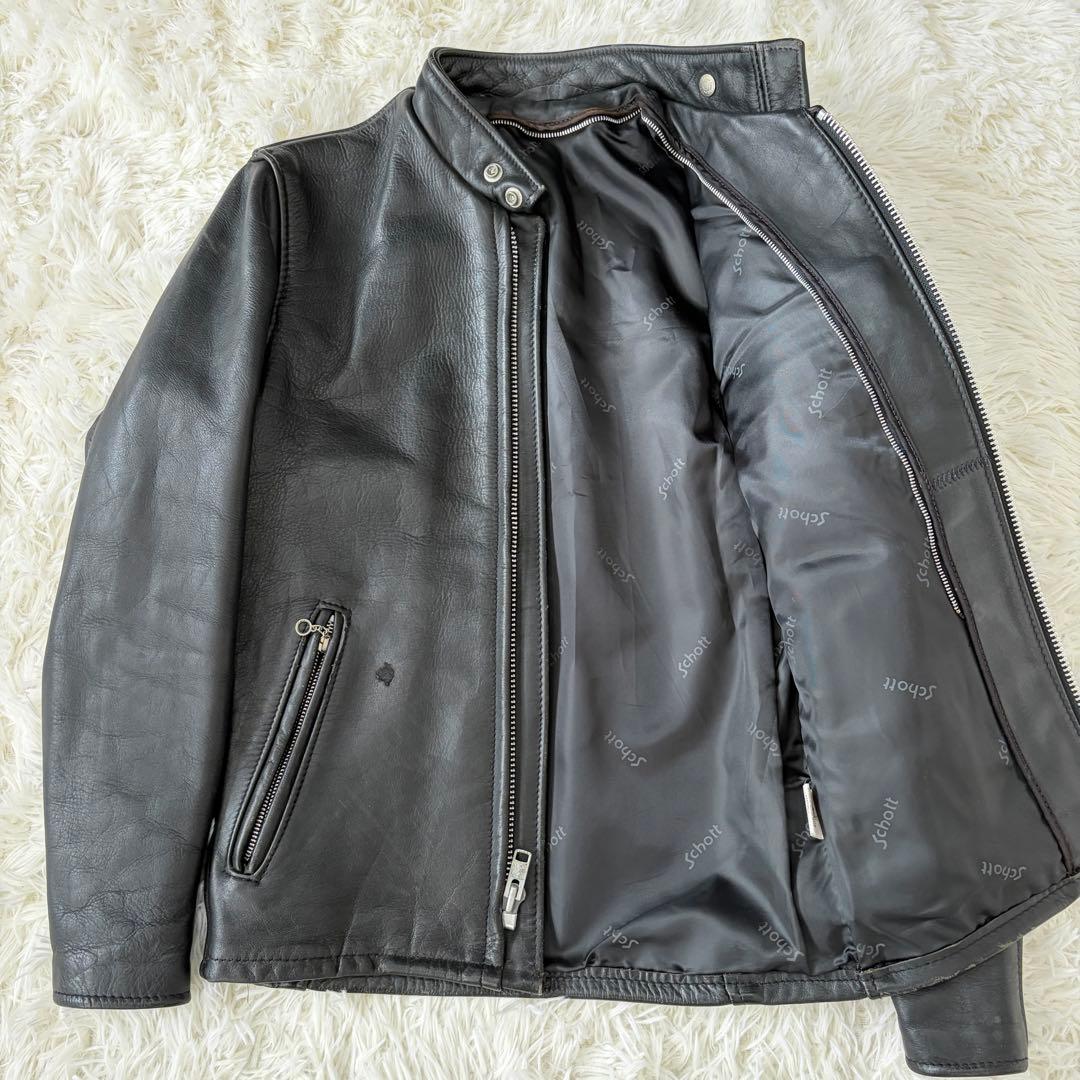 SCHOTT 641 シングルライダースジャケット 牛革 ステアハイド 黒 34