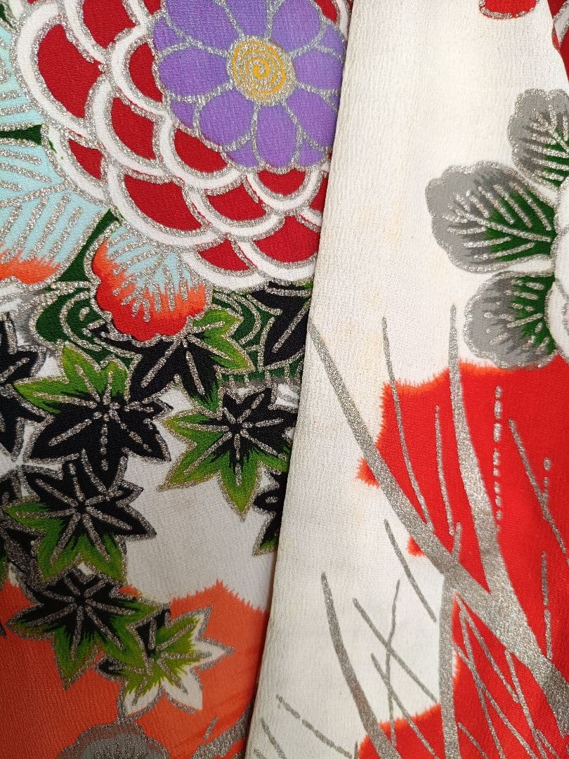 アンティークレトロポップな着物と黒地だらり帯セット